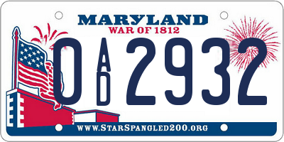 MD license plate 0AD2932