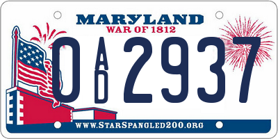 MD license plate 0AD2937