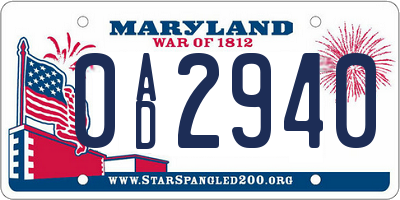 MD license plate 0AD2940