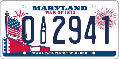 MD license plate 0AD2941