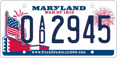 MD license plate 0AD2945