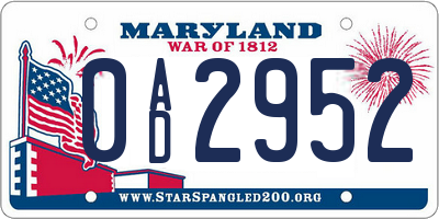 MD license plate 0AD2952