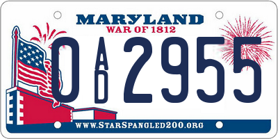 MD license plate 0AD2955