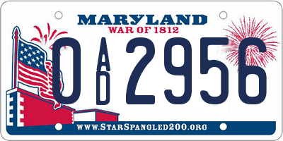 MD license plate 0AD2956