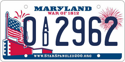 MD license plate 0AD2962