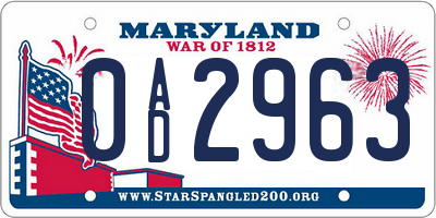 MD license plate 0AD2963