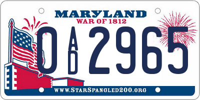 MD license plate 0AD2965
