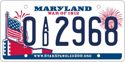 MD license plate 0AD2968