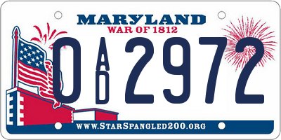 MD license plate 0AD2972