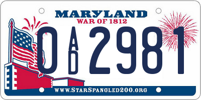MD license plate 0AD2981