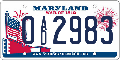 MD license plate 0AD2983
