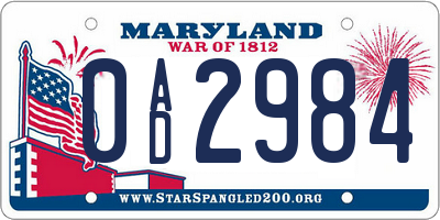 MD license plate 0AD2984