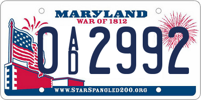 MD license plate 0AD2992