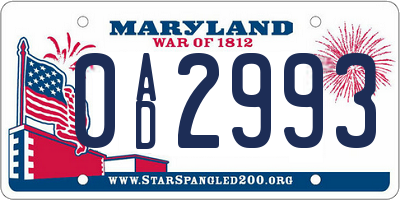 MD license plate 0AD2993