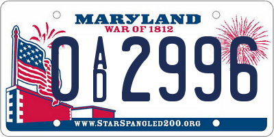 MD license plate 0AD2996