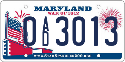MD license plate 0AD3013