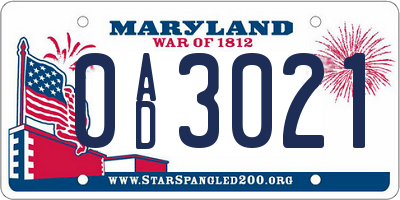 MD license plate 0AD3021