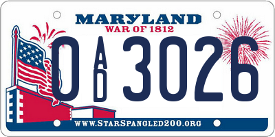 MD license plate 0AD3026