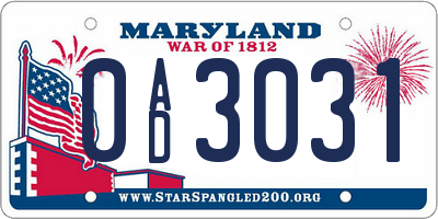 MD license plate 0AD3031