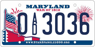 MD license plate 0AD3036