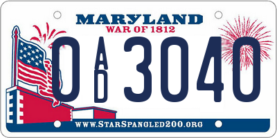 MD license plate 0AD3040