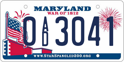 MD license plate 0AD3041