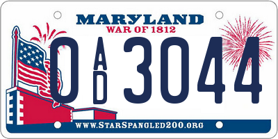MD license plate 0AD3044