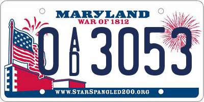 MD license plate 0AD3053