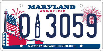 MD license plate 0AD3059