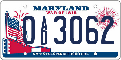 MD license plate 0AD3062