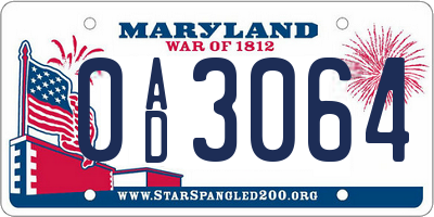 MD license plate 0AD3064