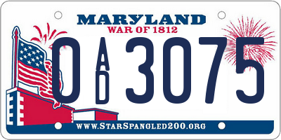 MD license plate 0AD3075