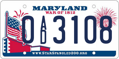 MD license plate 0AD3108