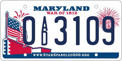 MD license plate 0AD3109