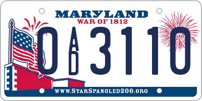 MD license plate 0AD3110