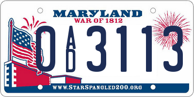 MD license plate 0AD3113