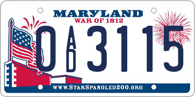 MD license plate 0AD3115