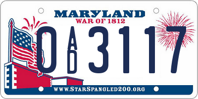 MD license plate 0AD3117