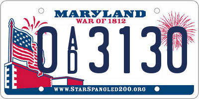 MD license plate 0AD3130
