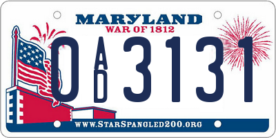 MD license plate 0AD3131