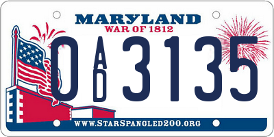 MD license plate 0AD3135