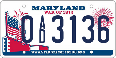MD license plate 0AD3136