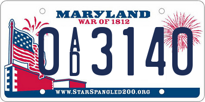 MD license plate 0AD3140