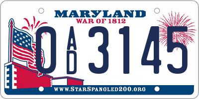 MD license plate 0AD3145