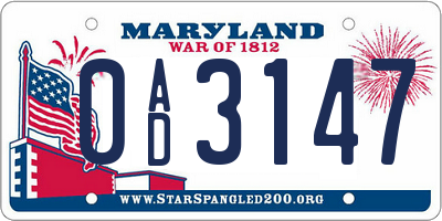 MD license plate 0AD3147