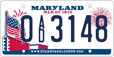MD license plate 0AD3148