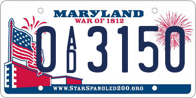 MD license plate 0AD3150