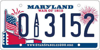 MD license plate 0AD3152
