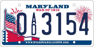 MD license plate 0AD3154
