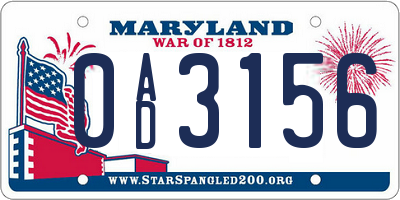 MD license plate 0AD3156